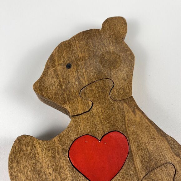 VTG Handmade Stained Wooden Bear Jigsaw Puzzle Figurine Retro Decor 7" x  5.25" - Picture 5 of 7